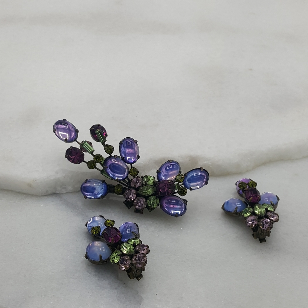 ✔RARE Alice Caviness Purple Cabochon Brooch and Earrings Set - Picture 2 of 14